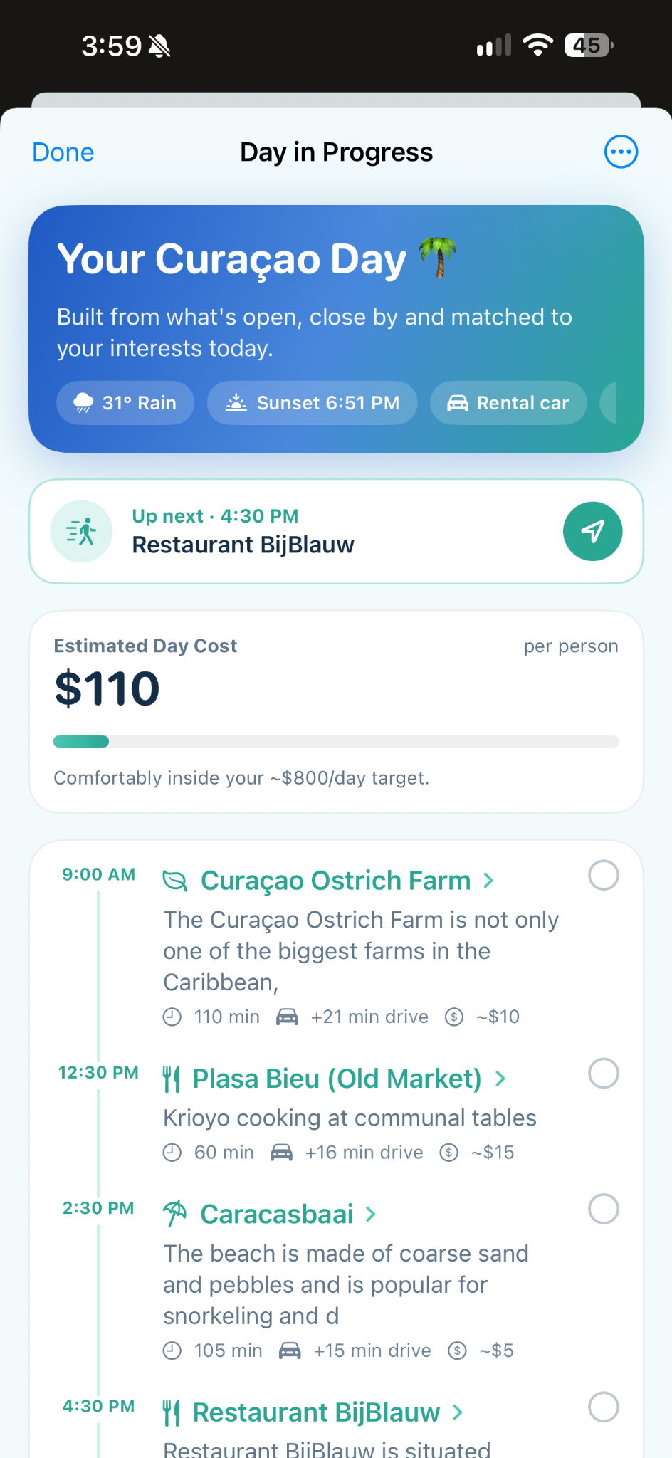 Curaçao Advisor personalized day planner